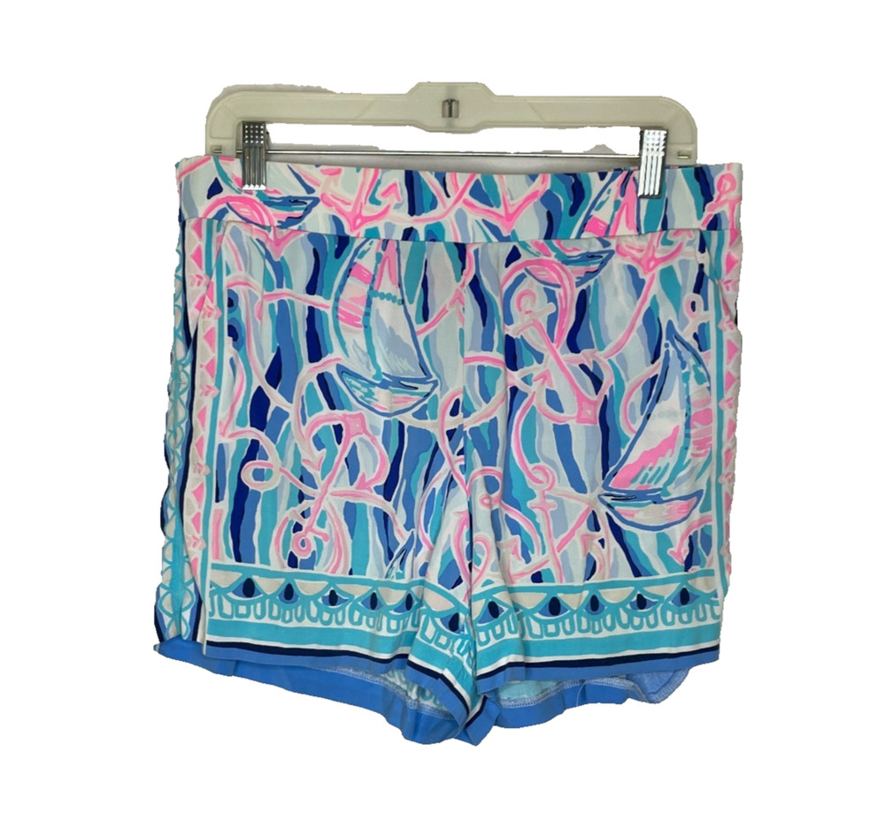Women's Large Lilly Pulitzer Blue Neilah Blue Reel Pull On Shorts